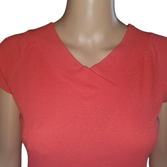 Soft Surroundings Sz S Pink Double V Neck Timely Ribbed Knit Short Sleeve Top - Picture 3 of 8